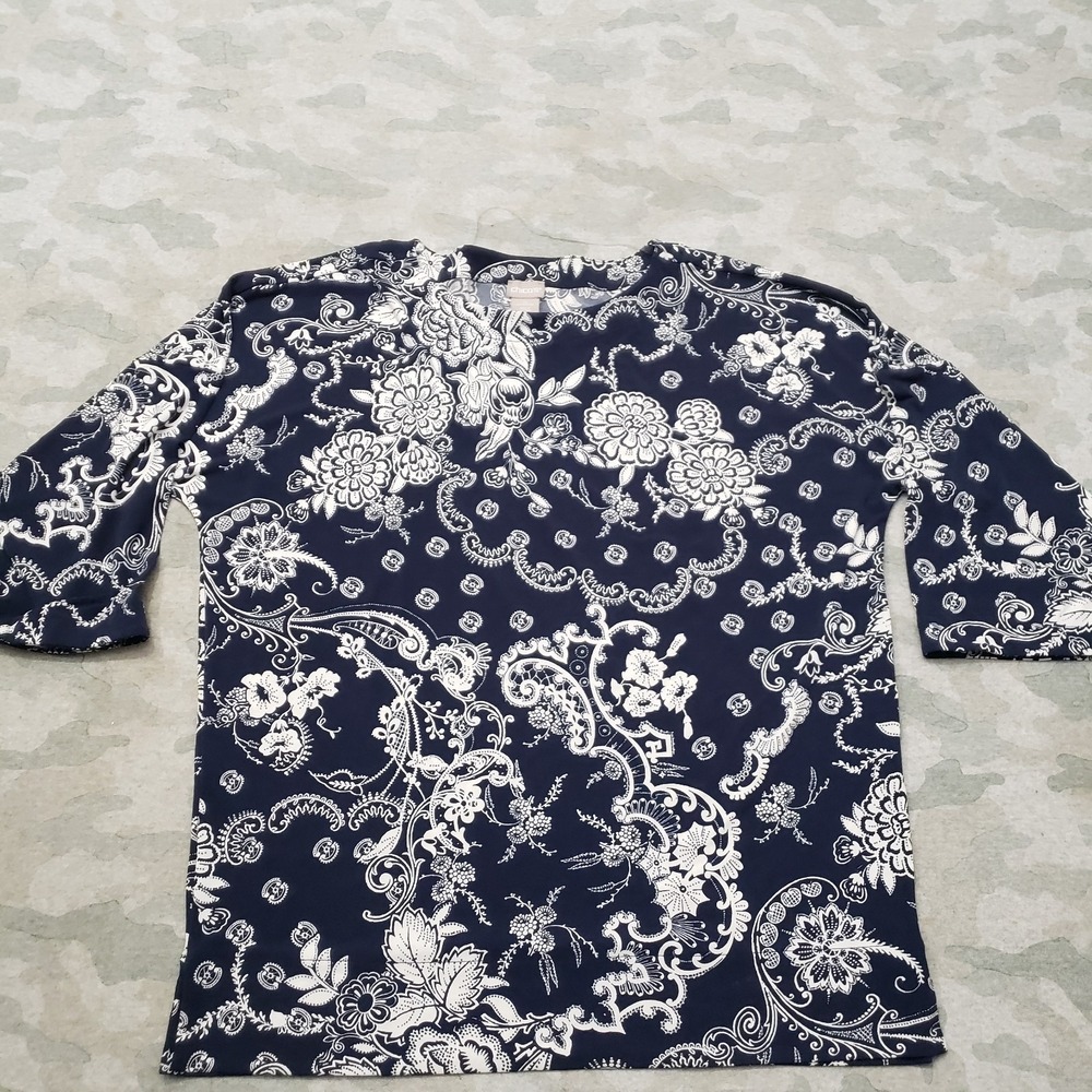 Chico's Top Womens 0 Blue Pullover Half Sleeve Paisly